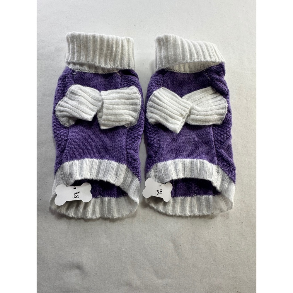 Kofestihue Set of 2 Purple Cable Knit Dog Sweaters Size XS White Trim New